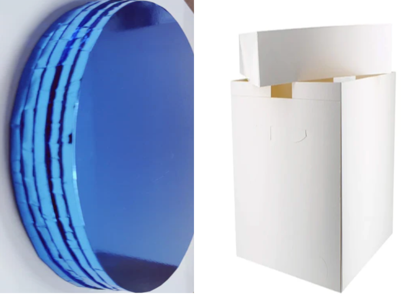 GLOSSY Masonite (5mm-MDF) Cake Board And White Tall Cake Box -COMBO SET--CHOOSE A SIZE AND COLOUR