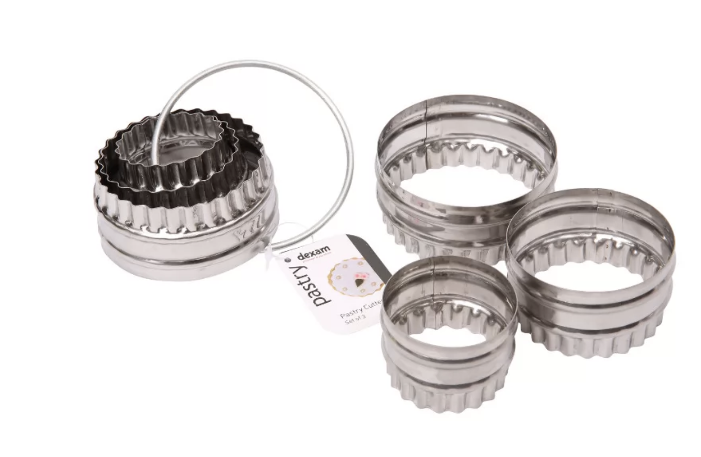 Set of 3 Crinkled and Plain Cookie Cutters on Ring