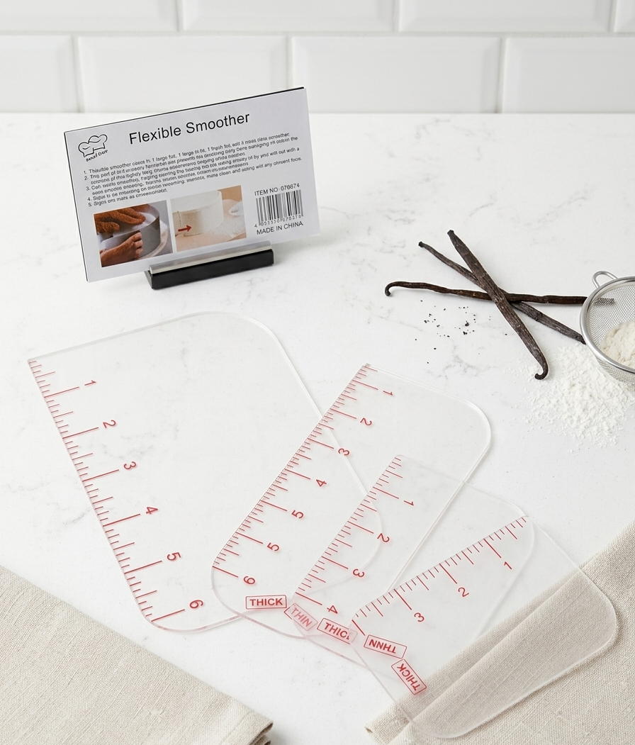 Flexible Acrylic Cake Smoother and Contour Edge Scraper Set with Measurements