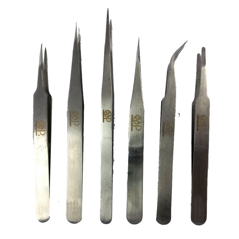 Set of Six Tweezers from 4.5inch to 5.5 inches long