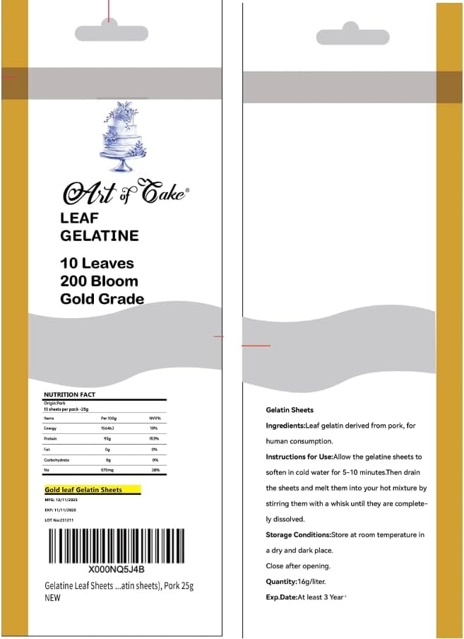 Pork Gelatine Leaves /Sheets 10sheets 12.5 x7cm -25g