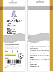 Art of cake® Halal Certified Gelatine Sheets -10 Sheets (20g) Beef Gelatine Leaves /Sheets 10 sheets 12.5 x7cm -25g (Halal)