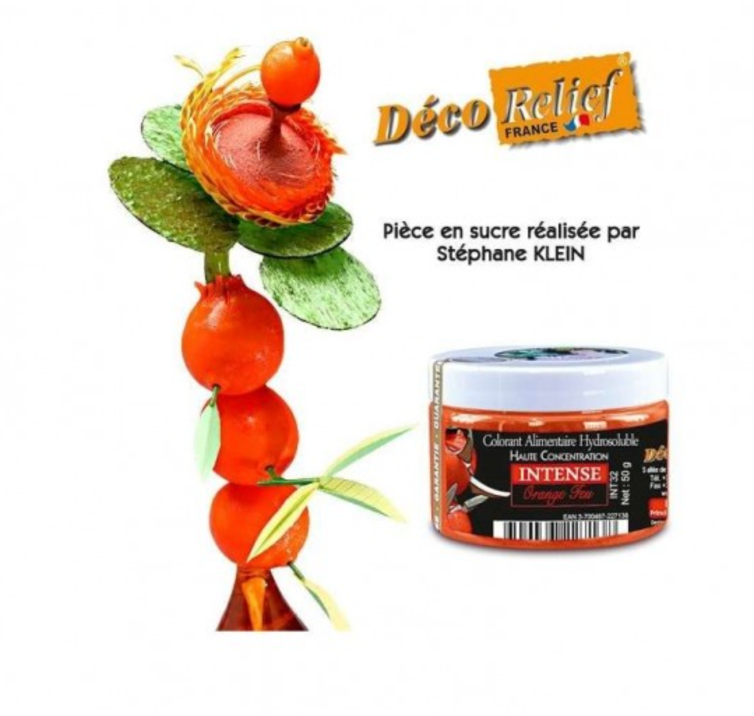 DECO RELIEF COLOUR  INTENSIVE WATER SOLUBLE FOOD COLOUR  -Fire Orange -50g  INT32