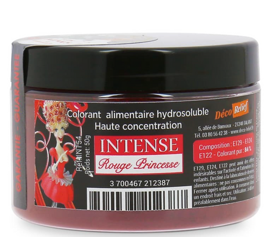 DECO RELIEF COLOUR  INTENSIVE WATER SOLUBLE FOOD COLOUR - PRINCESS RED - 50 GR-INT54.