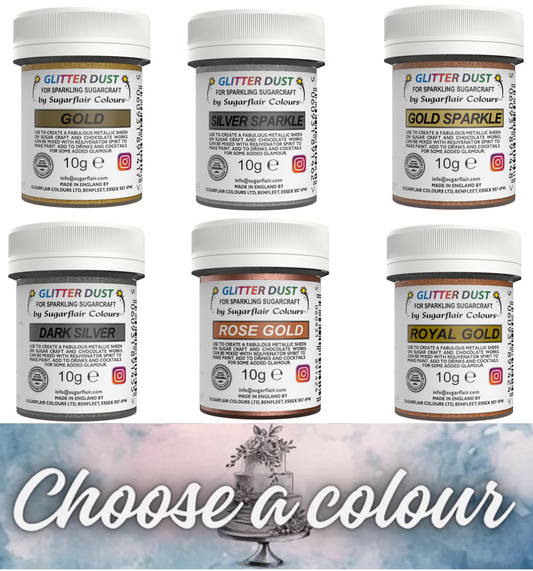 Sugarflair  Edible Glitter Dust 10G CHOOSE A COLOUR