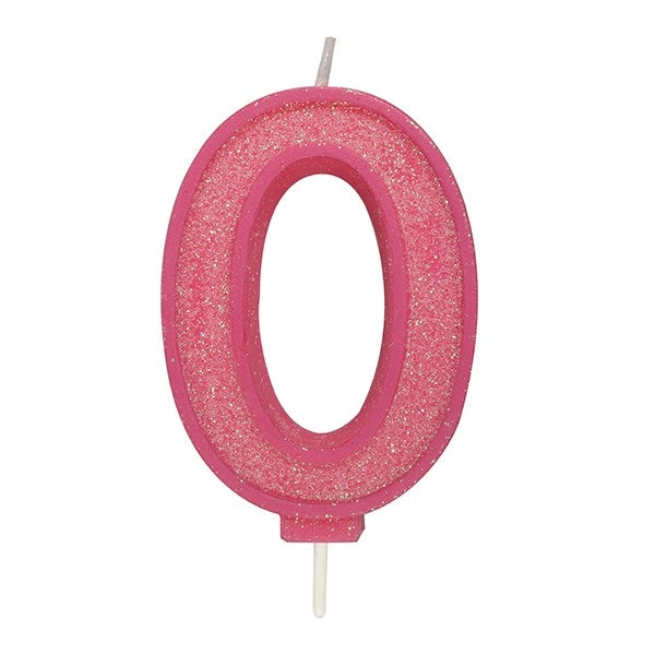 Pink Sparkle Numeral Candle - Number 0 - 70mm