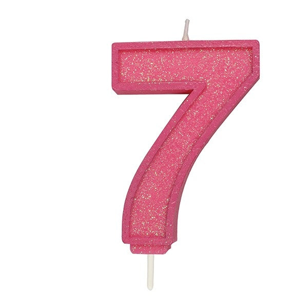 Pink Sparkle Numeral Candle - Number 7- 70mm
