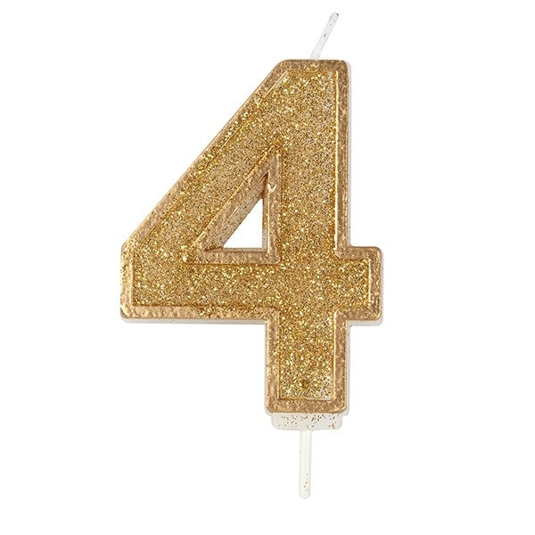 Gold Sparkle Numeral Candle - Number 4 - 70mm
