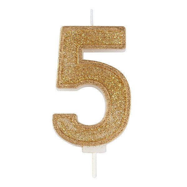 Gold Sparkle Numeral Candle - Number 5 - 70mm