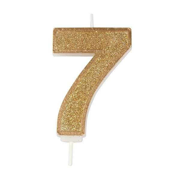 Gold Sparkle Numeral Candle - Number 7 - 70mm