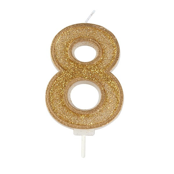 Gold Sparkle Numeral Candle - Number 8- 70mm