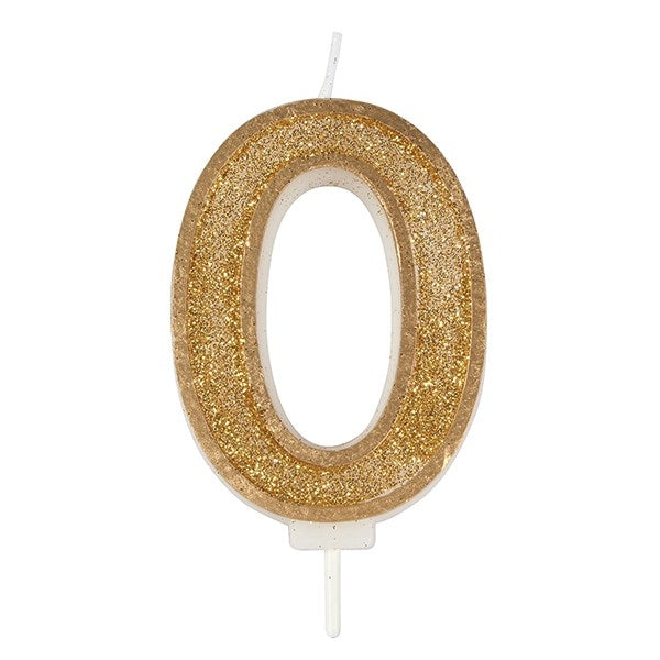 Gold Sparkle Numeral Candle - Number 0 - 70mm