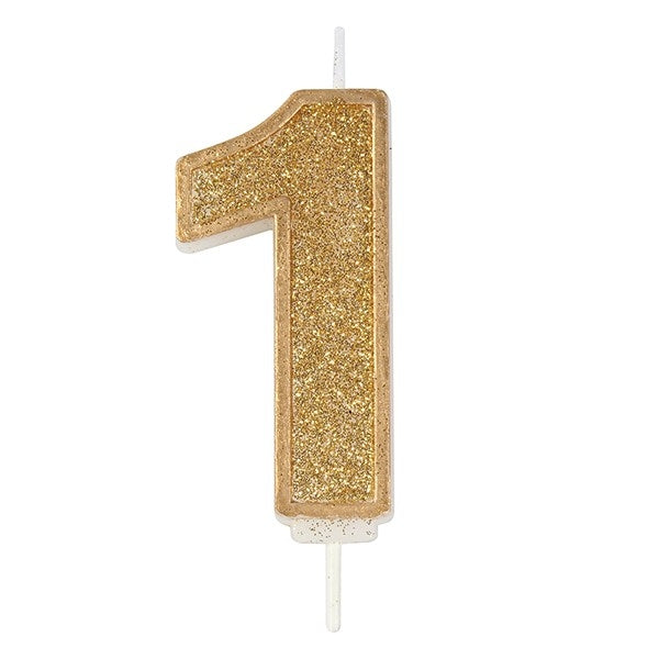 Gold Sparkle Numeral Candle - Number 1 - 70mm