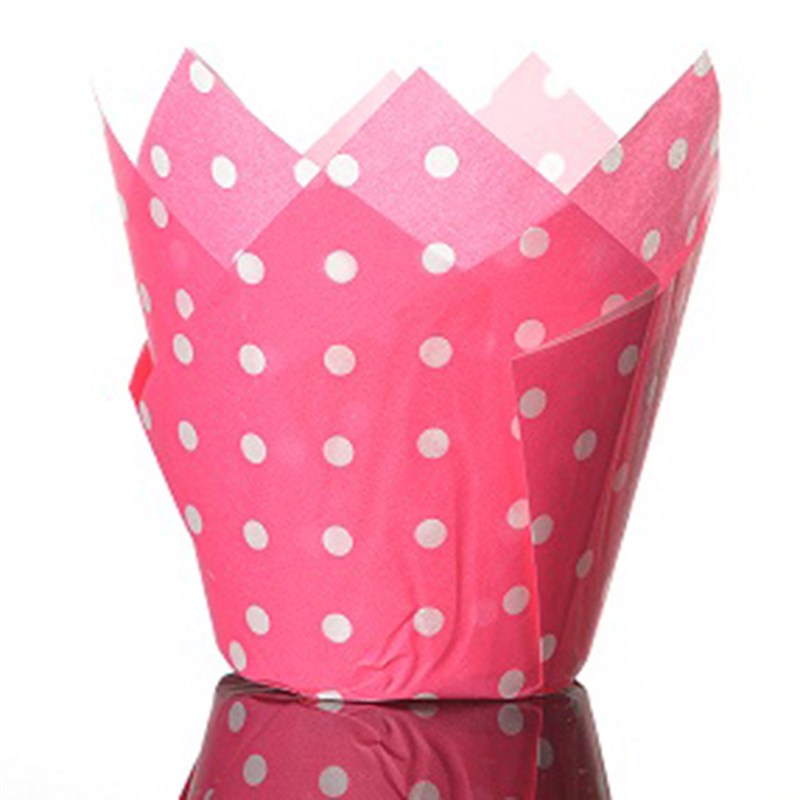 Polka Dot Pink Tulip Cupcake Case - Pack of 50