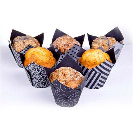 Vogue Black and Silver Tulip Cupcake Case - Pack of 50 #820397