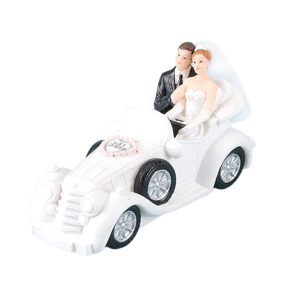 Wedding Figurine Bride & Groom In Car 150 x 70 x 70mm White