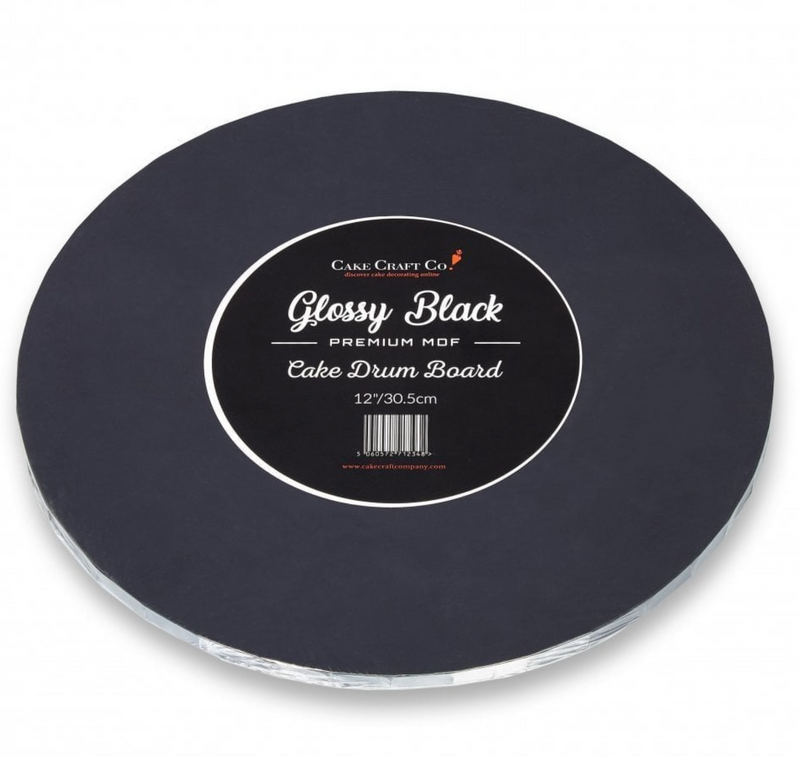 Masonite  12" GLOSSY BLACK Round Premium(MDF) Cake Board Drum 5 mm