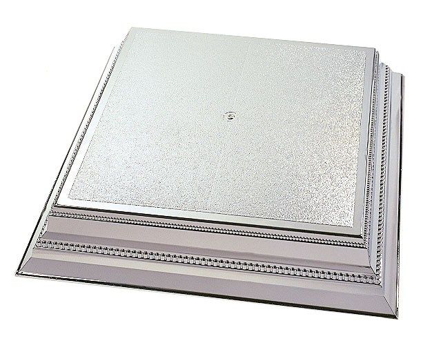 Square Plastic Cake Stand -14 inch Top  Silver #7712