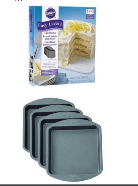 4-PIECE WILTON 6IN SQUARE EASY LAYERS . CAKE PAN SET
