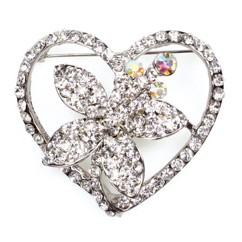 Flower Heart Diamante Brooch  53mm F5795