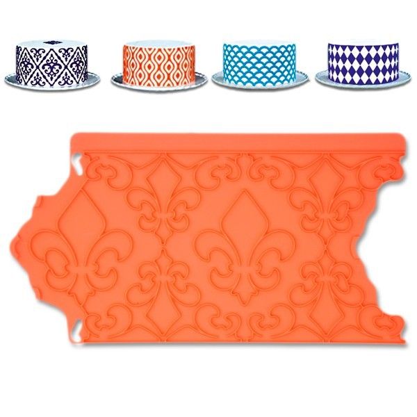Lay-On Design Silicone Mat For Cake Sides - Fleur De Lis