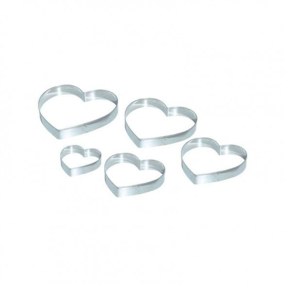 PASTRY CUTTERS - 5 SMOOTH HEARTS DIAM. 50 - 74 - 100 - 112 - 124MM H.18MM