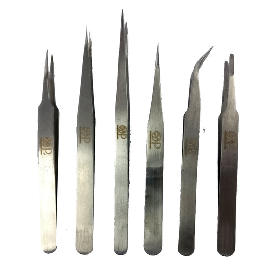 Set of Six Tweezers from 4.5inch to 5.5 inches long